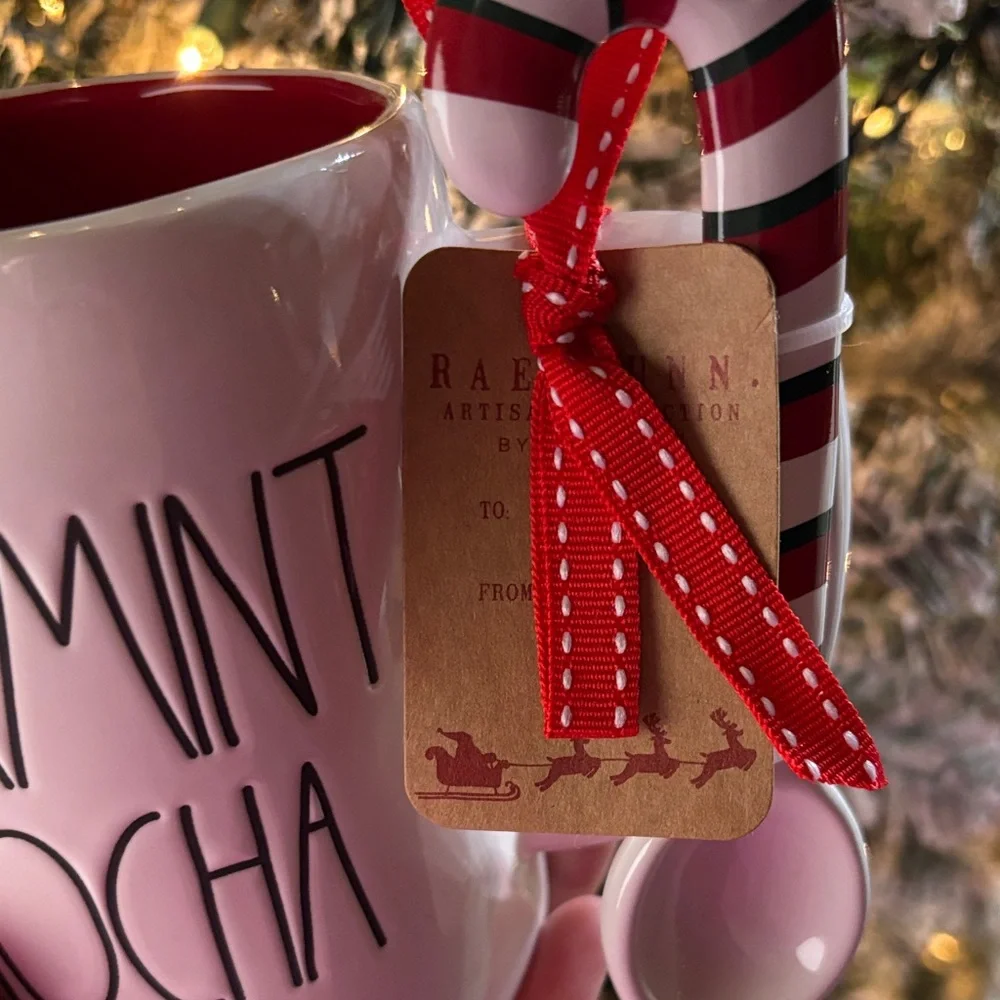 Rae Dunn Peppermint Mocha Christmas Mug Red Interior Candy Cane Spoon NWT